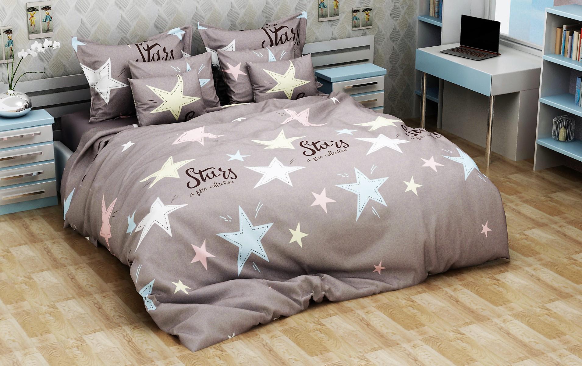 Простирадло полуторне Зірки бязь голд люкс на резинці 160х200х20 см Сірий (22271512)