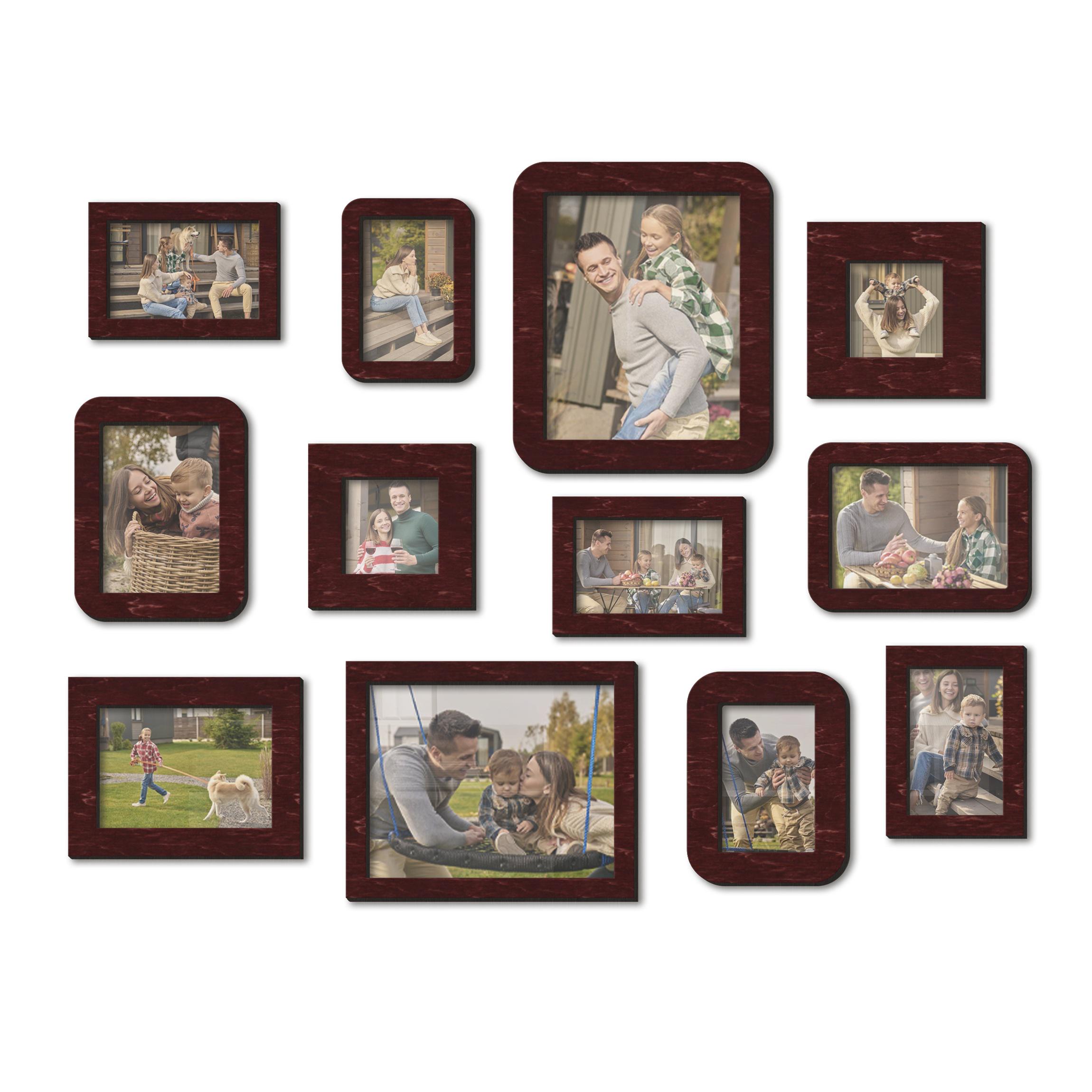 Набір настінних фоторамок The Frame Depot дерев'яних на 12 фото Бордовий (frame_set_12_piece-3) - фото 1