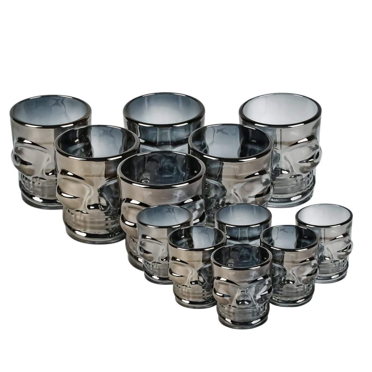 Набор стаканов с рюмками High Quality Череп 12 предметов Grey - фото 1 Набор стаканов с рюмками High Quality Череп 12 предметов Grey - фото 1