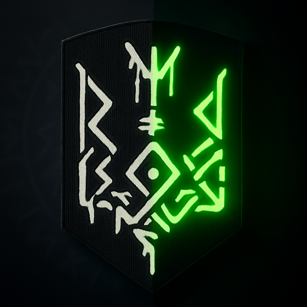 Шеврон на липучке Laser Cut Герб рунами 70х100 мм Черный/люминисцентный - фото 3