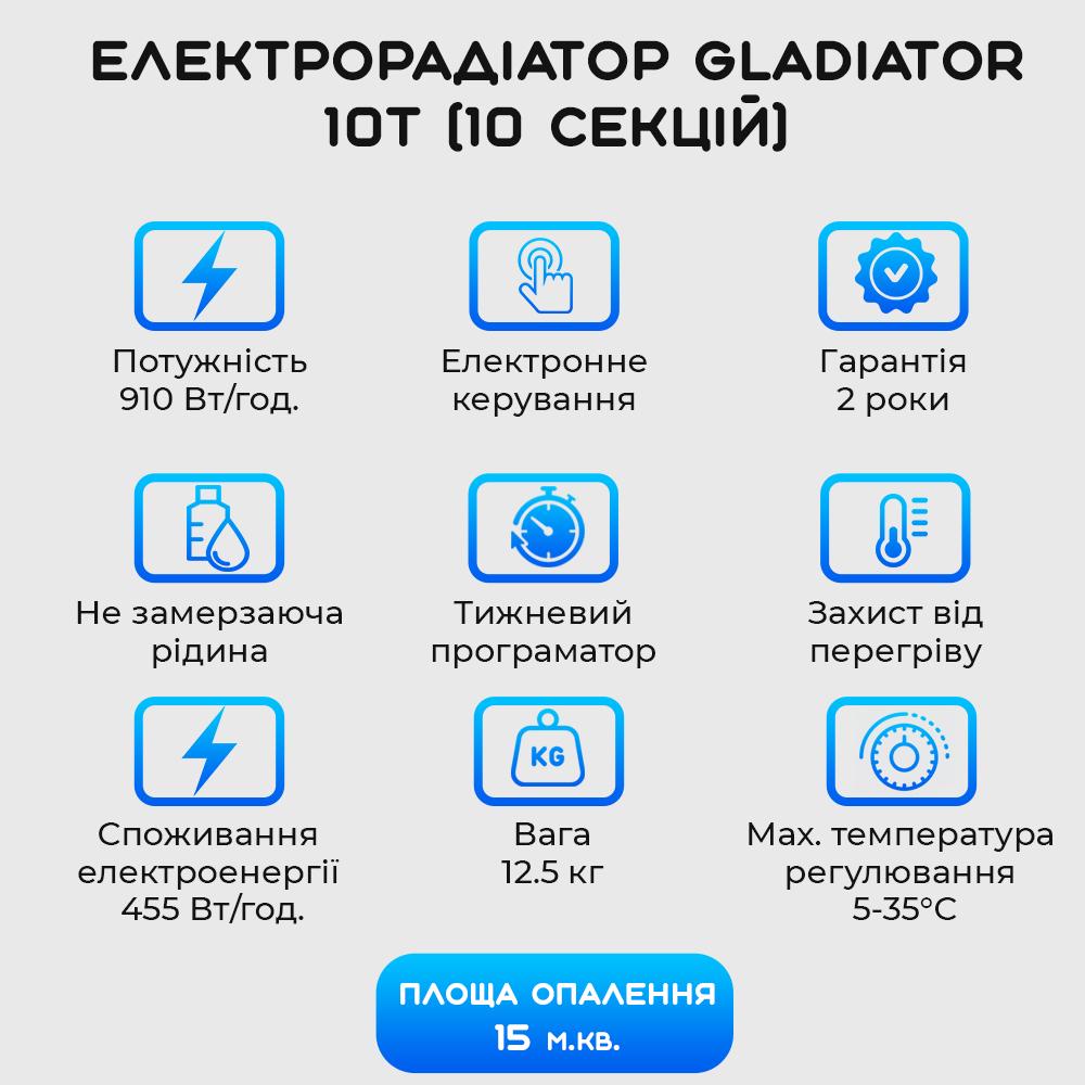 Електрорадіатор Gladiator 10T стандарт 500/80 программатор 9.1 кВт - фото 3