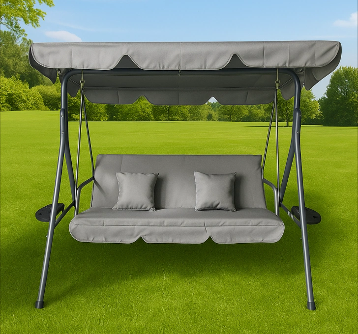 Качели LEOBRO 176х114х168 см с подушками и подстаканниками Серый (LBSW3-D2-GRY) - фото 1 Качели LEOBRO 176х114х168 см с подушками и подстаканниками Серый (LBSW3-D2-GRY) - фото 1