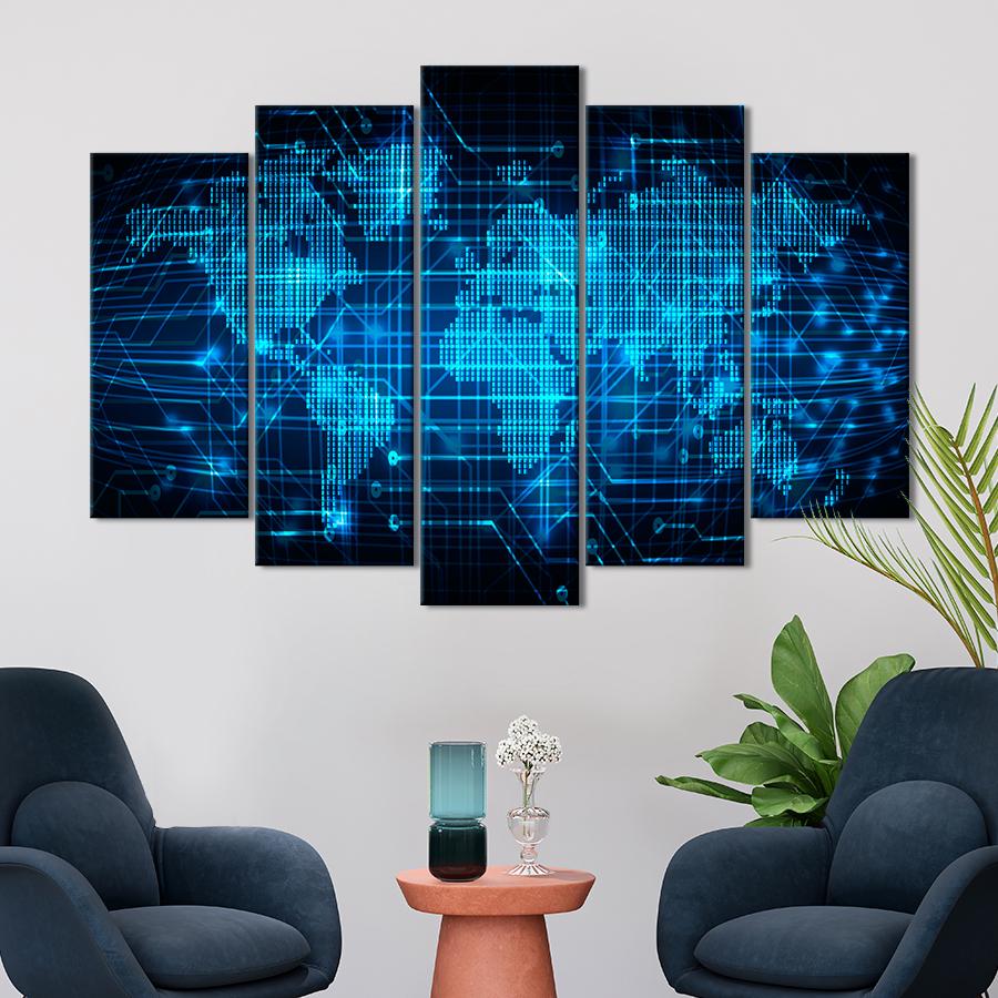 Картина карта Синяя кибер карта мира 187x119 см (A1336-5)
