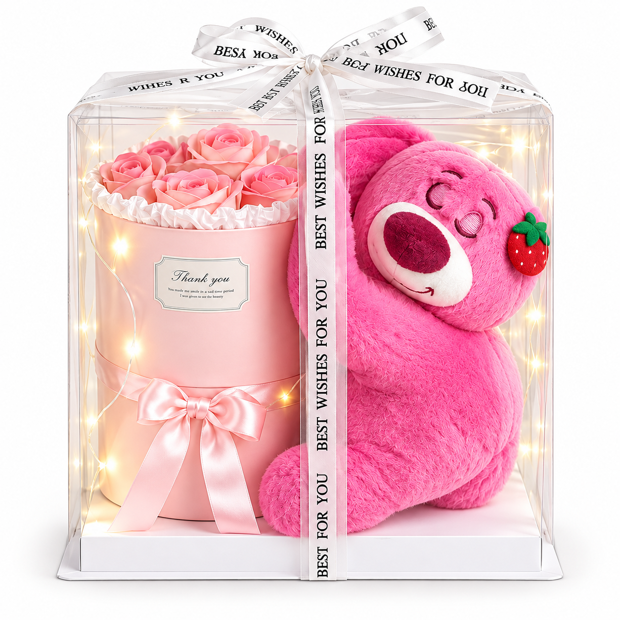 Мягкая игрушка Мишка с цветами KR-01-1 розовая с LED-подсветкой Розовый (66110)