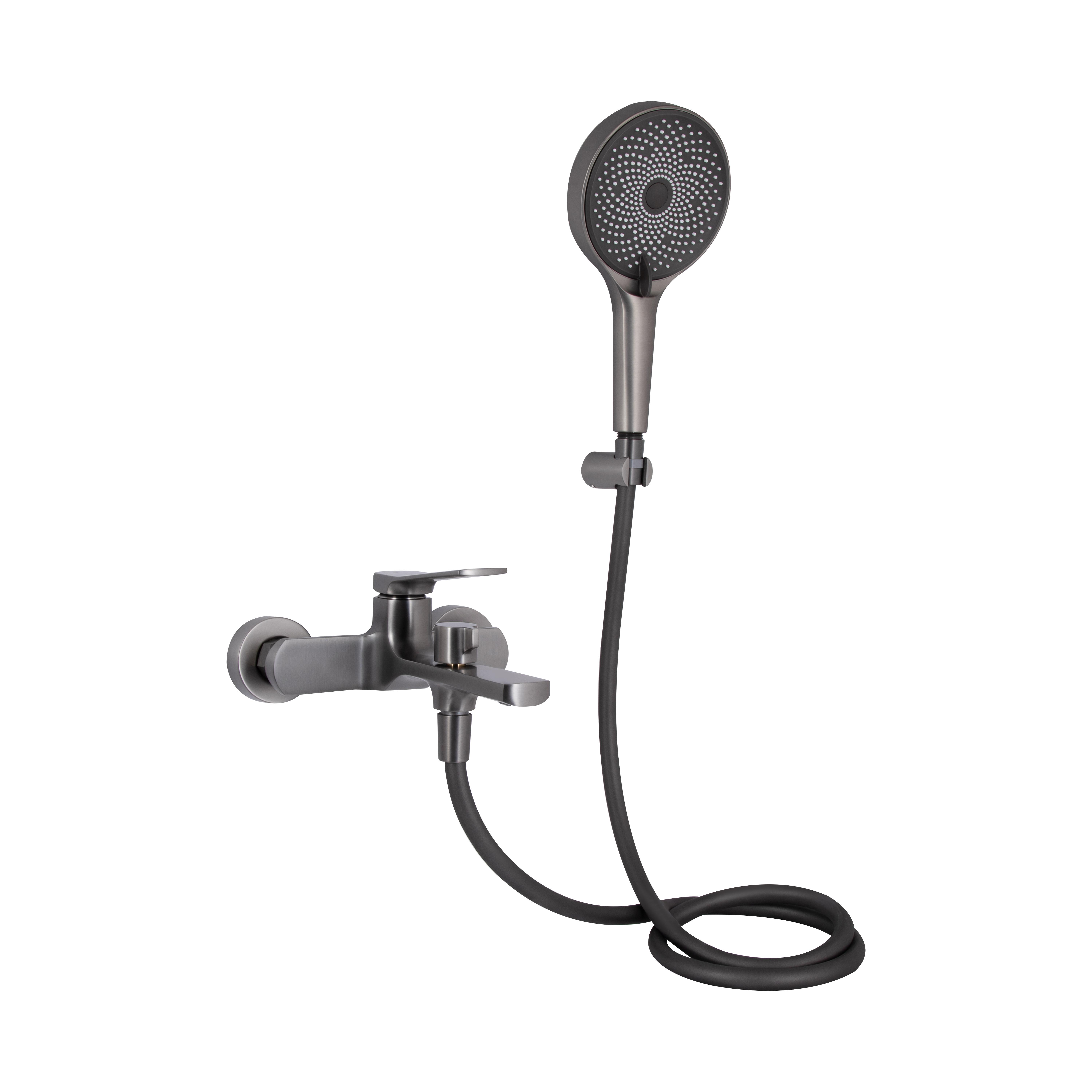 Змішувач для ванни Qtap Slavonice з душовим гарнітуром Gunmetal PVD Black (QTSLV259GMB48035)