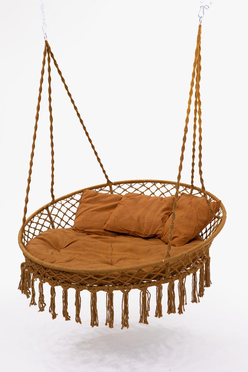 Кресло-качели подвесное плетеное WCG круглое с мягкой подушкой 140 см Коричневый (2702684521) - фото 4 Кресло-качели подвесное плетеное WCG круглое с мягкой подушкой 140 см Коричневый (2702684521) - фото 4