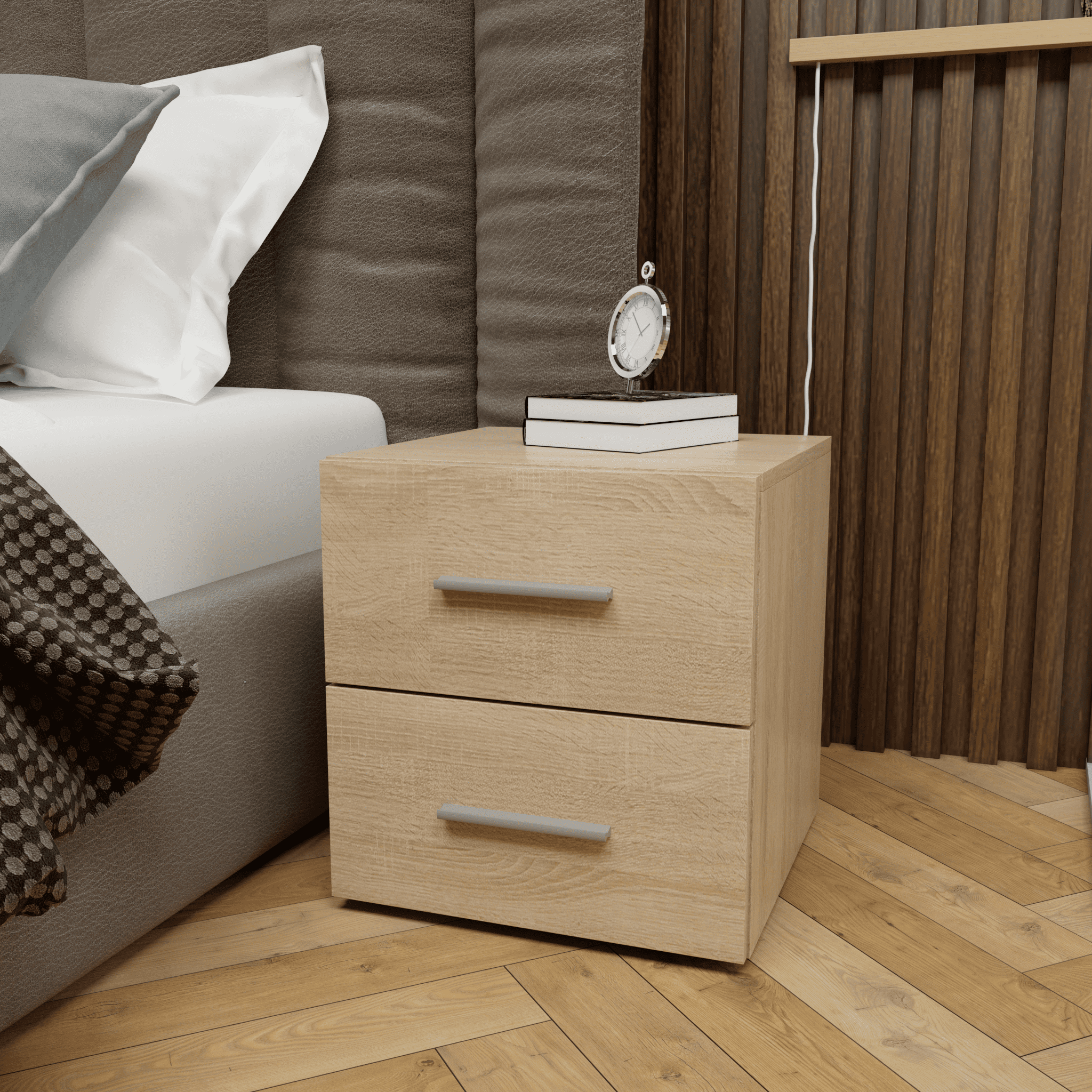 Тумба прикроватная на 2 выдвижных ящика с ручками 400х400х420 мм Дуб сонома (ST-11)