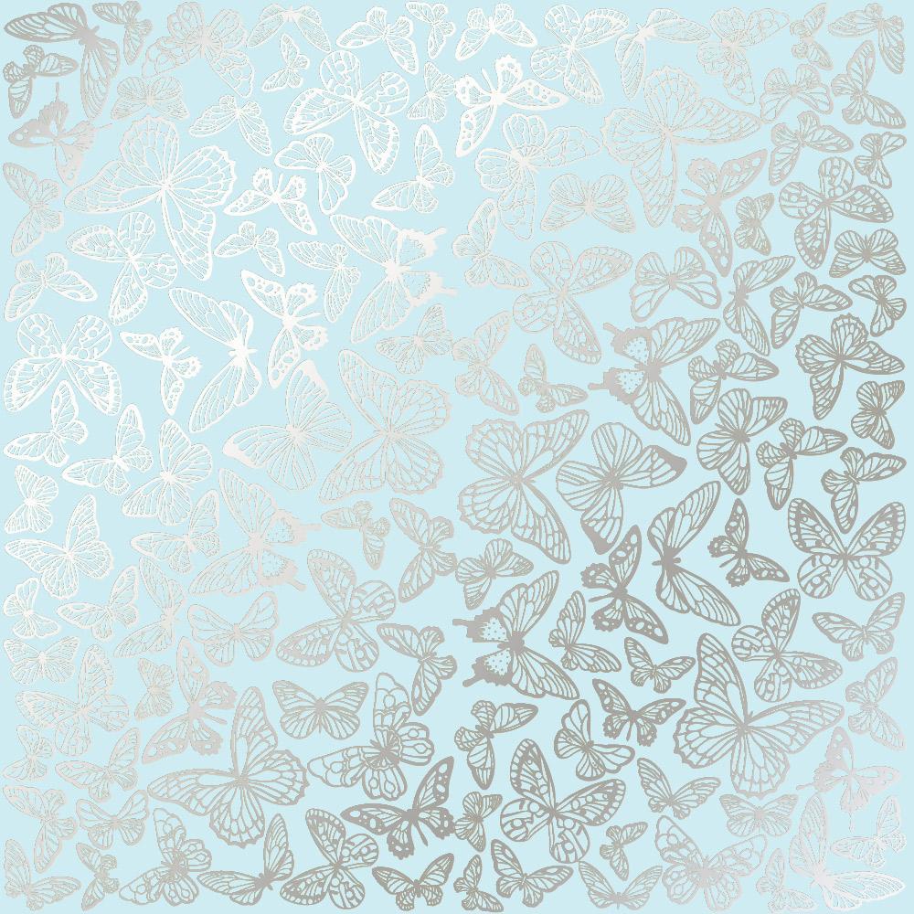 Лист бумаги односторонний Silver Butterflies с серебряным тиснением 30,5х30,5 см Blue