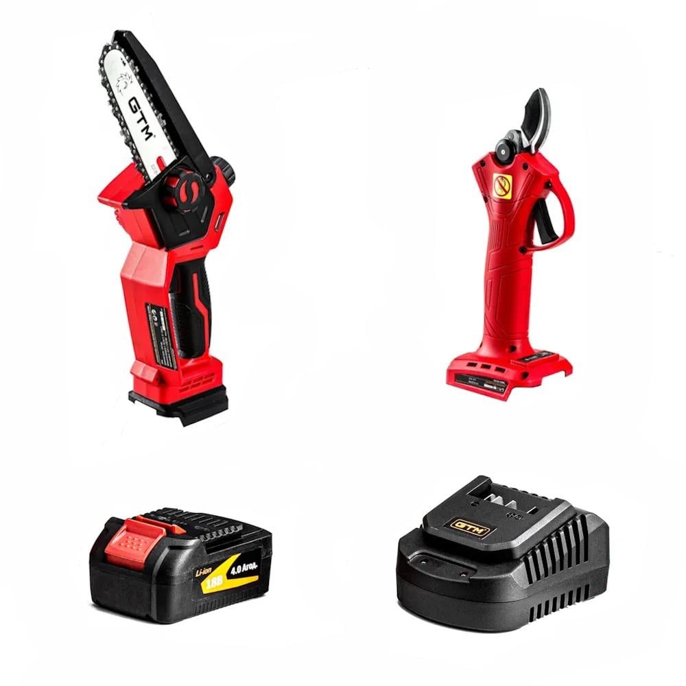 Секатор GTM GS18/30BL и минипила GTM CS18/127BL с АКБ 4 Ач и ЗУ (3032BEO4)
