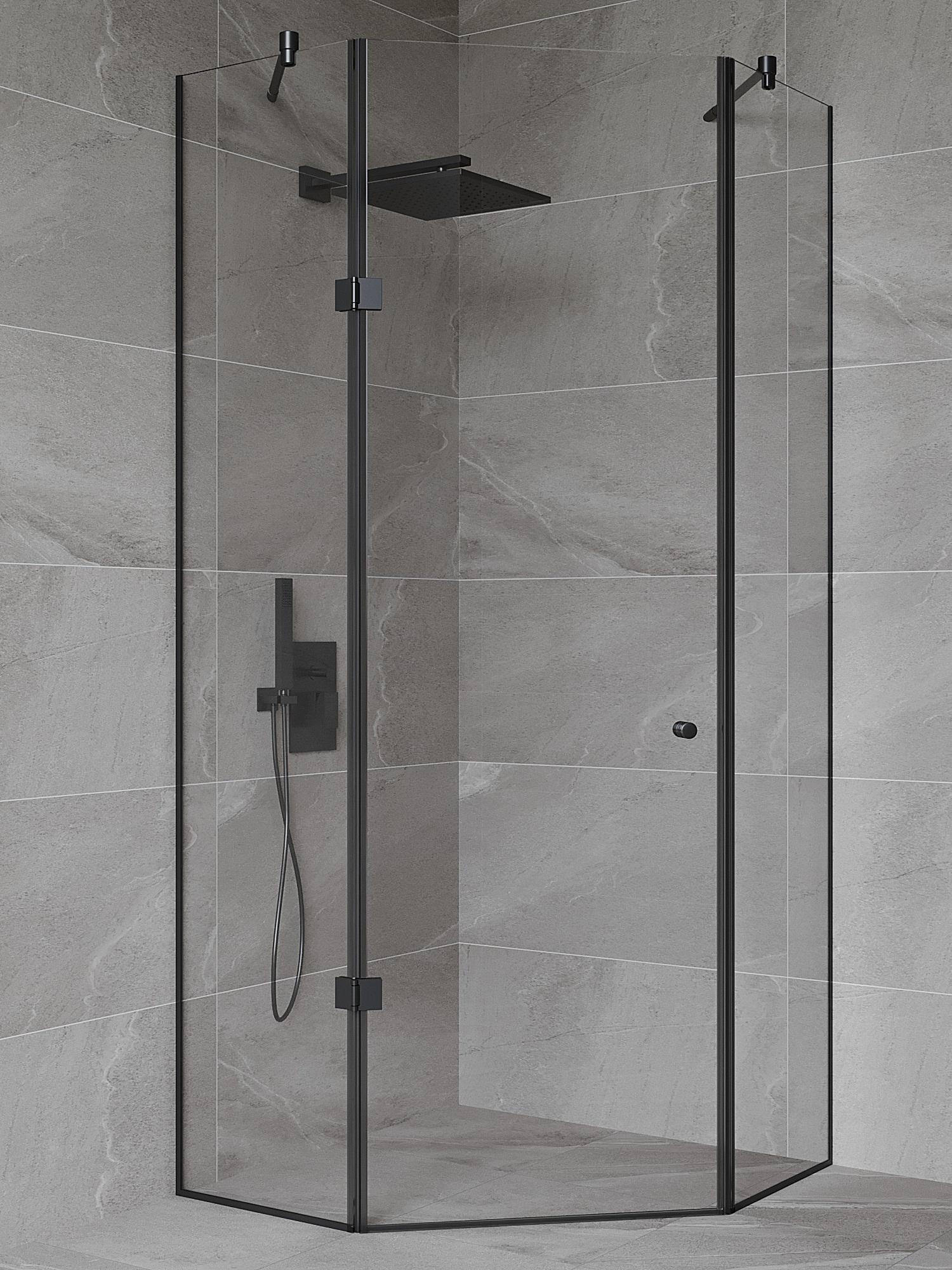 Душевая кабина пятиугольная трапеция Eva 100х100 см прозрачная с черной фурнитурой Loft без поддона стеклянная дверь 65 см душевой уголок 135°