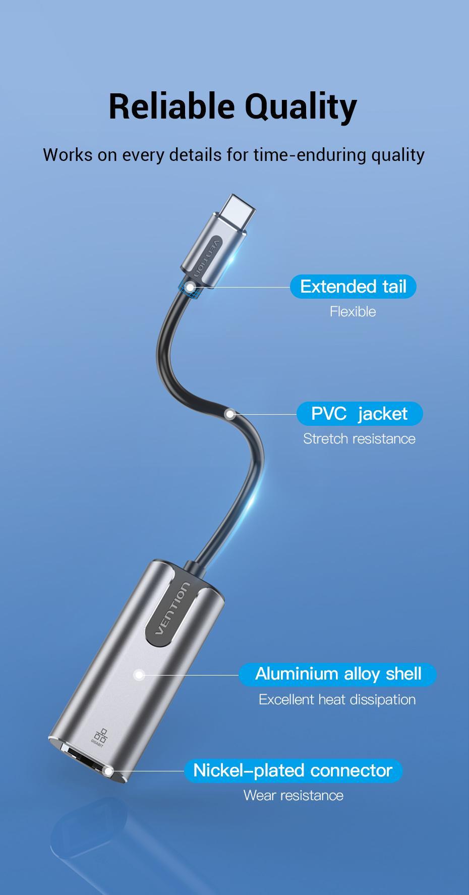 Сетевая карта Vention Type-C-Ethernet 1 Гбит/с LAN 0.15м USB 3.1 Gen 1-C-RJ45 1000 Мбит/с металлический Серый (CFNHB) - фото 14