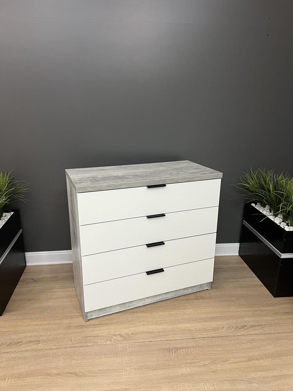 Комод Комфорт 4 шухляди 900/870/440 мм Бетон/Білий