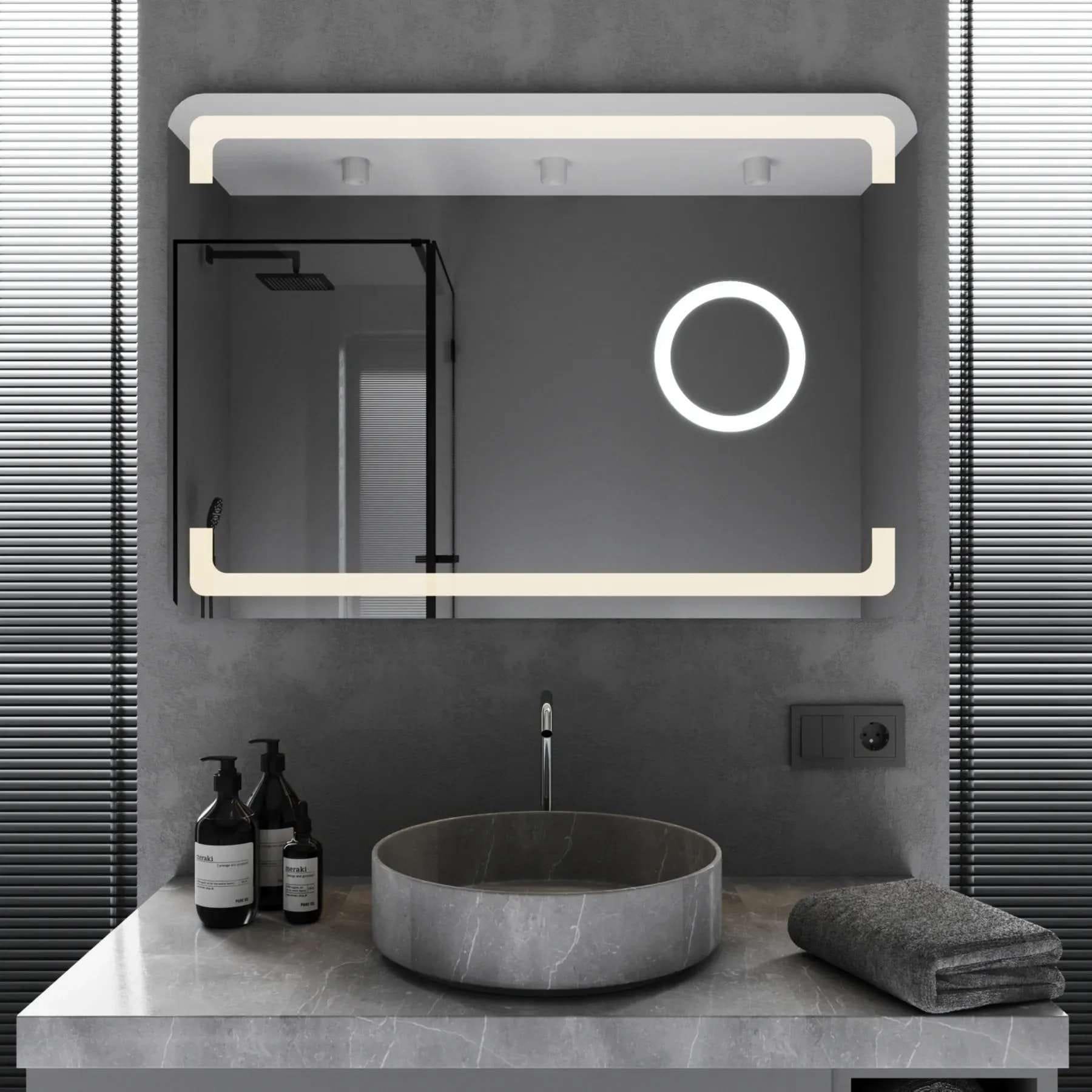 Зеркало для ванной комнаты Mironiks Ellit прямоугольное с линзой и фронтальной LED-подсветкой 900x700 мм (FR-MRKS-311670)