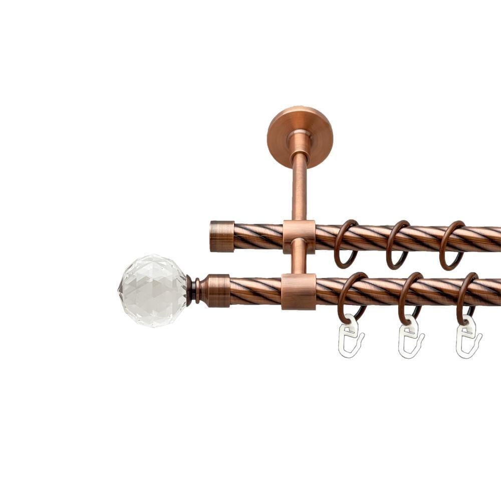 Карниз металлический Orvit Люмиера двухрядный закрытый/скрученная труба/кольцо металлическое Медь 16/16 мм 300 см (00-00025326)