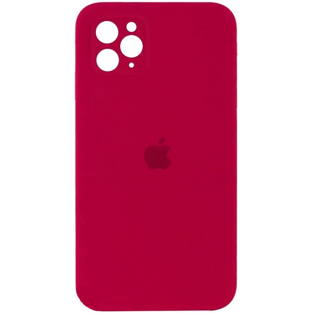 Силиконовый Чехол Накладка с Квадратными Бортиками Silicone Case  для iPhone 11 Pro Max Rose-Red - фото 1