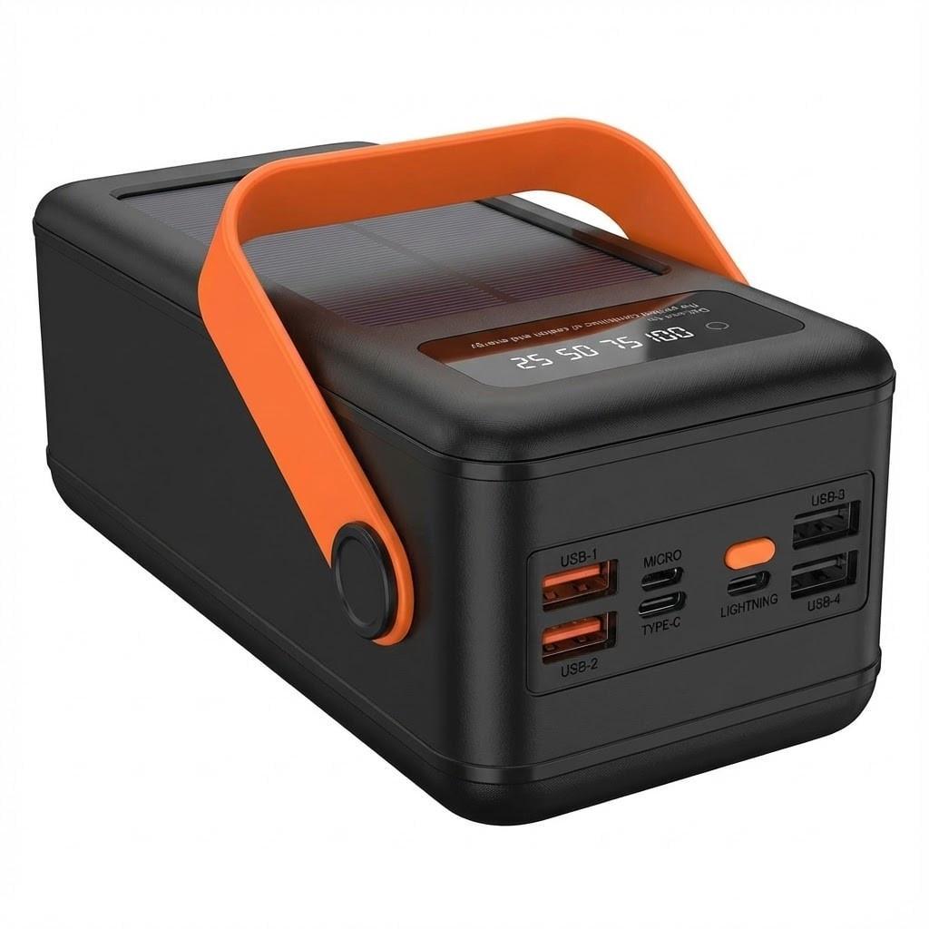 Повербанк YM-638CX с солнечной панелью и фонариком 4 USB 80000 mAh Черный (YM-638CX) Повербанк YM-638CX с солнечной панелью и фонариком 4 USB 80000 mAh Черный (YM-638CX)