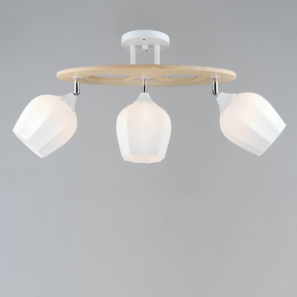 Люстра потолочная Light House SR-19370/3 WT/WOOD E27 690х140х310 мм Белый/Хром/Бежевый