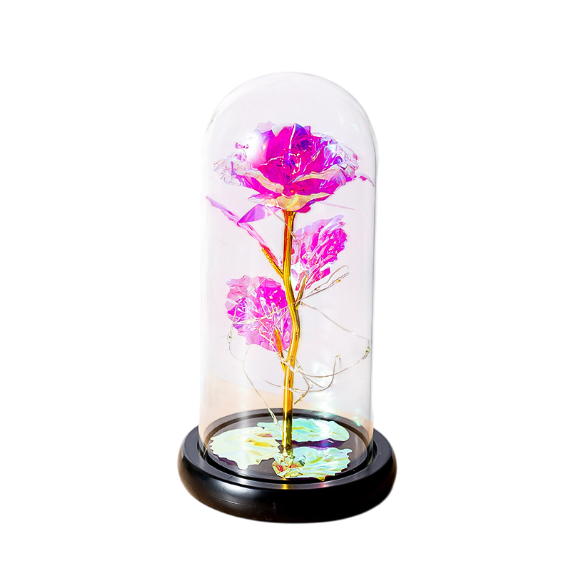 Вечная роза в колбе 22 см с LED-подсветкой Розовая (1968)