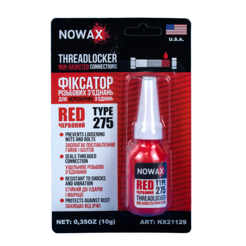 Фіксатор різьблення Nowax Threadlocker стійкий до хімії та навантажень 10 г Червоний Фіксатор різьблення Nowax Threadlocker стійкий до хімії та навантажень 10 г Червоний