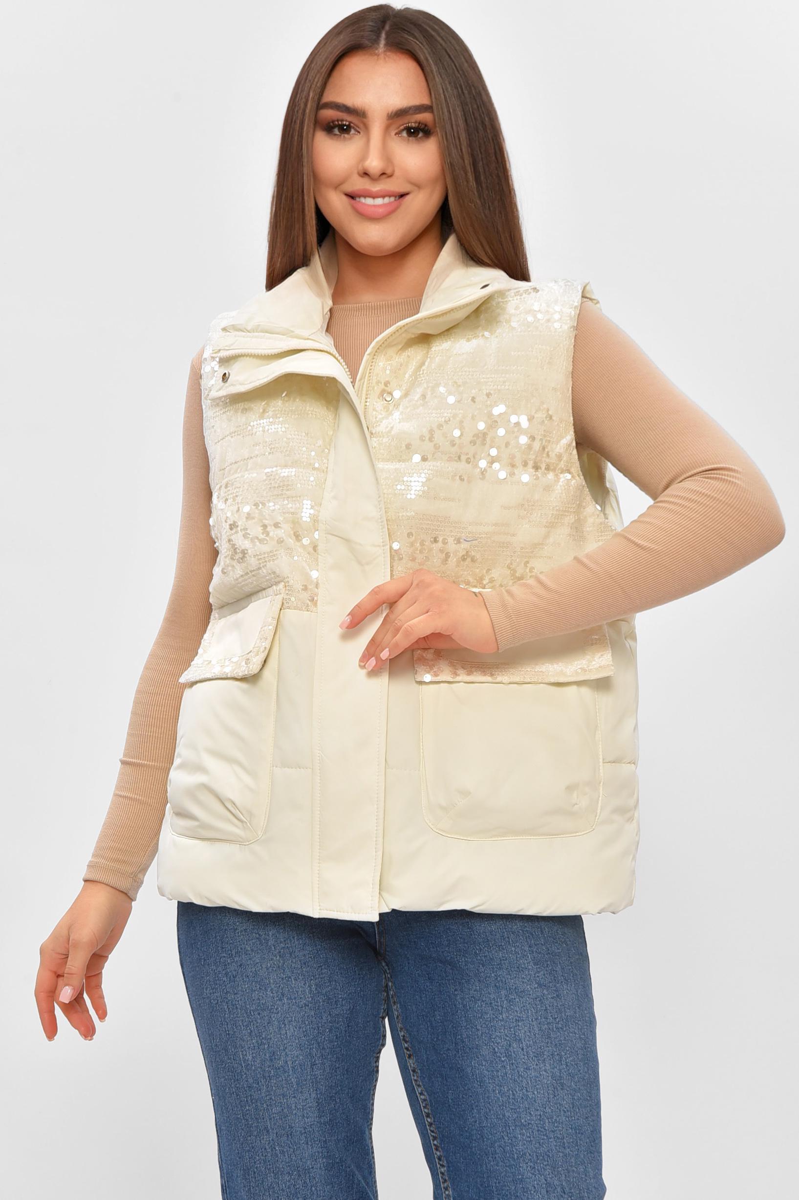 Жилетка жіноча однотонна 206131 з паєтками S Білий