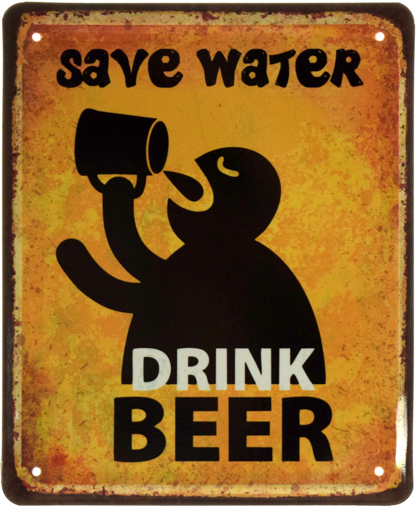 Табличка металлическая Экономьте Воду-Пейте Пиво/Save Water-Drink Beer 18x22 см