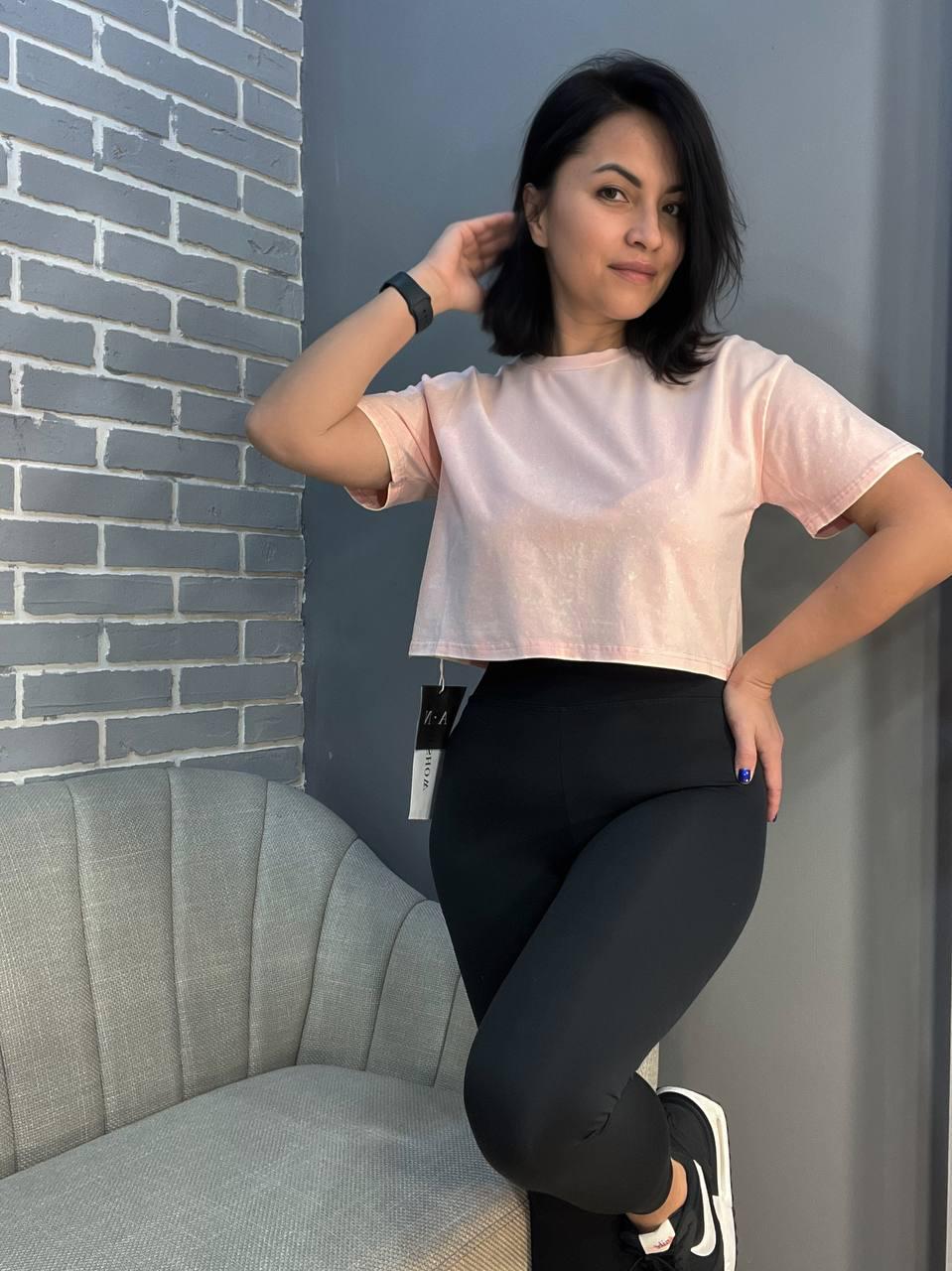 Футболка женская A-N 2308 вареная тай-дай короткая широкая кроп-топ OS Розовый (1341)