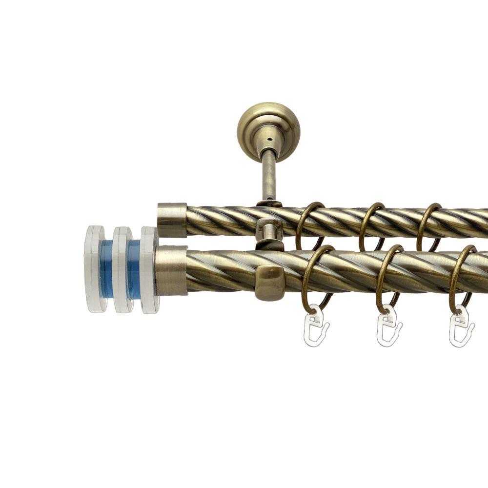 Карниз Orvit Акварія металевий дворядний відкритий скручена труба кільце металеве 25/19 мм 160 см Антик (00-00017841)