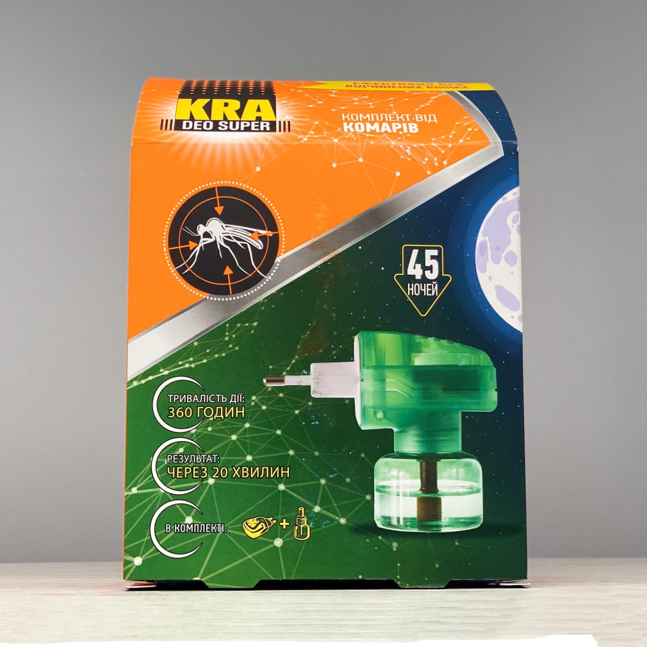 Набір від комарів KRA DEO SUPER на 45 ночей електрофумігатор і рідина 30 мл (2054) - фото 3 Набір від комарів KRA DEO SUPER на 45 ночей електрофумігатор і рідина 30 мл (2054) - фото 3
