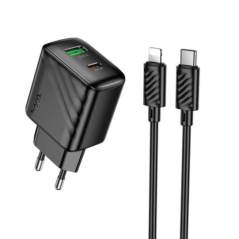 Адаптер мережевий Hoco CS25A Type-C to Lightning Cable Rico charger set USB USB Type-C 20W 3 A Black (613221)