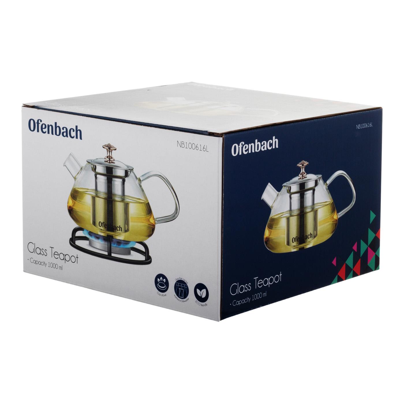 Заварочный чайник со съемным ситечком Ofenbach KM-100616L из термостойкого стекла 1000 мл Прозрачный (150-84-100616L) - фото 3