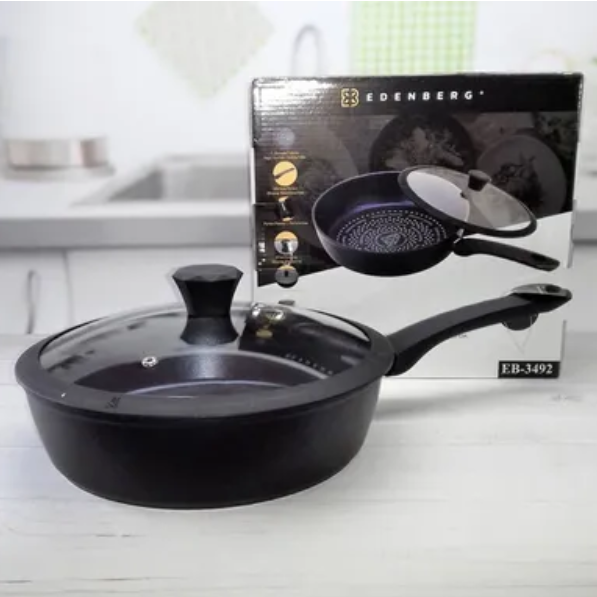 Сковорідка з кришкою Edenberg EB-3491 із діамантовим антипригарним покриттям 24 см 2,4 л (24441680) - фото 3 Сковорідка з кришкою Edenberg EB-3491 із діамантовим антипригарним покриттям 24 см 2,4 л (24441680) - фото 3