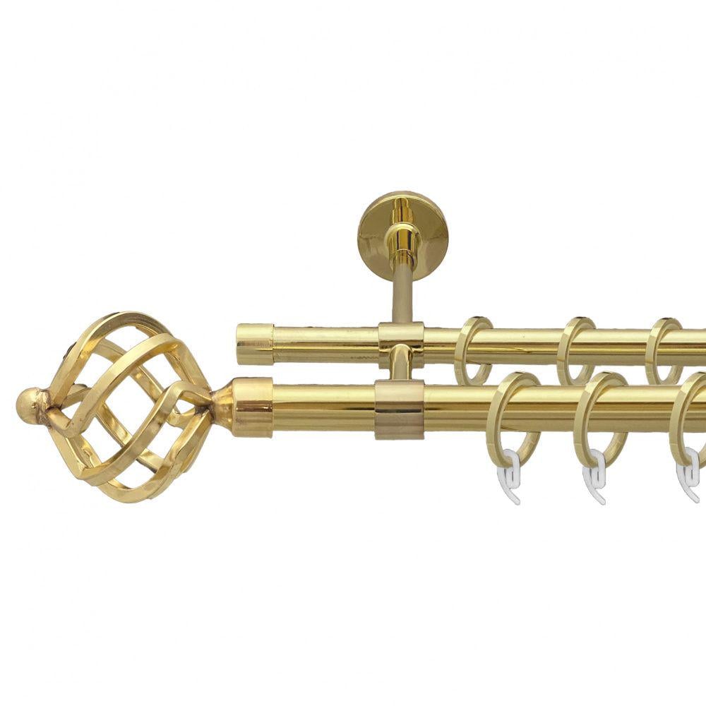 Карниз металлический Orvit Ажур двухрядный закрытый/гладкая труба/кольцо фасонное металлическое Золото 19/16 мм 300 см (00-00009293)