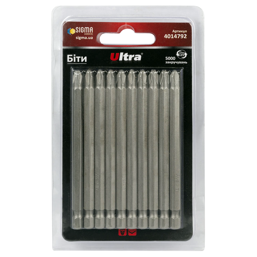 Биты Ultra РН2х100 мм сталь S2 10 шт. (4014792) Биты Ultra РН2х100 мм сталь S2 10 шт. (4014792)