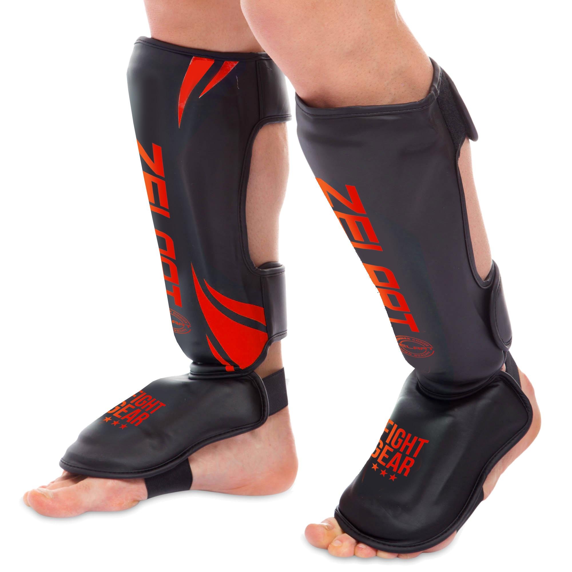 Защита голени и стопы Zelart PU (BO-8356_Черный-красный_L)