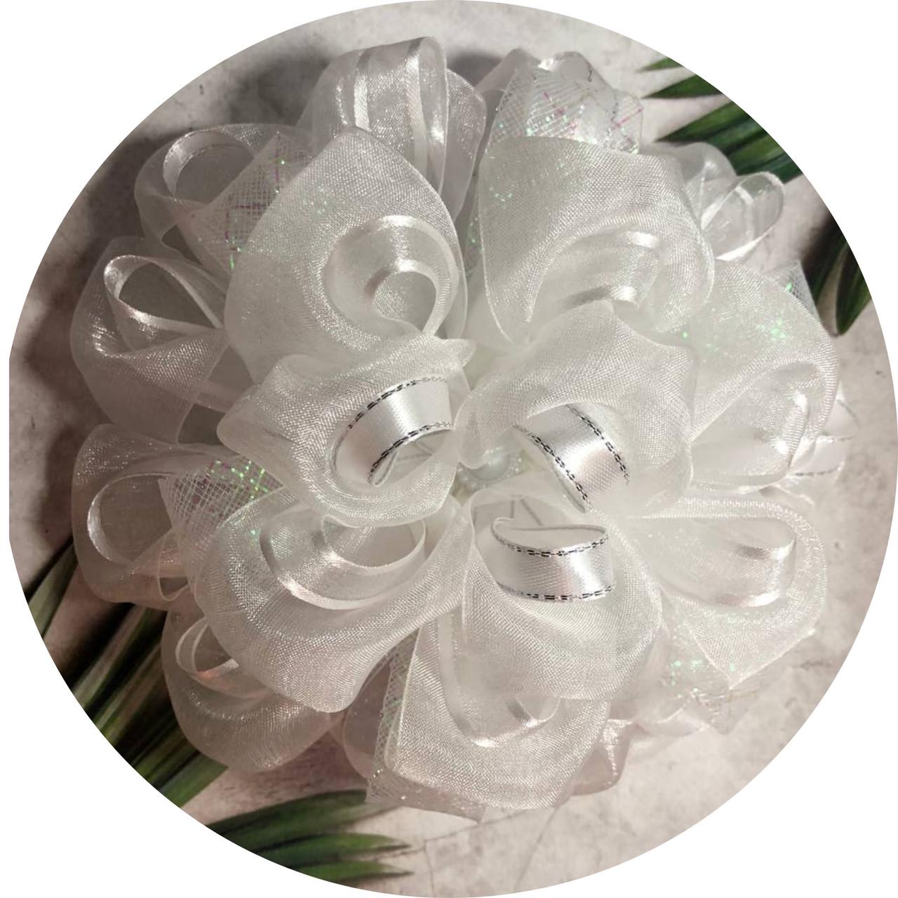 Бантик для волос детский на резинке D17 см Белый (10487)