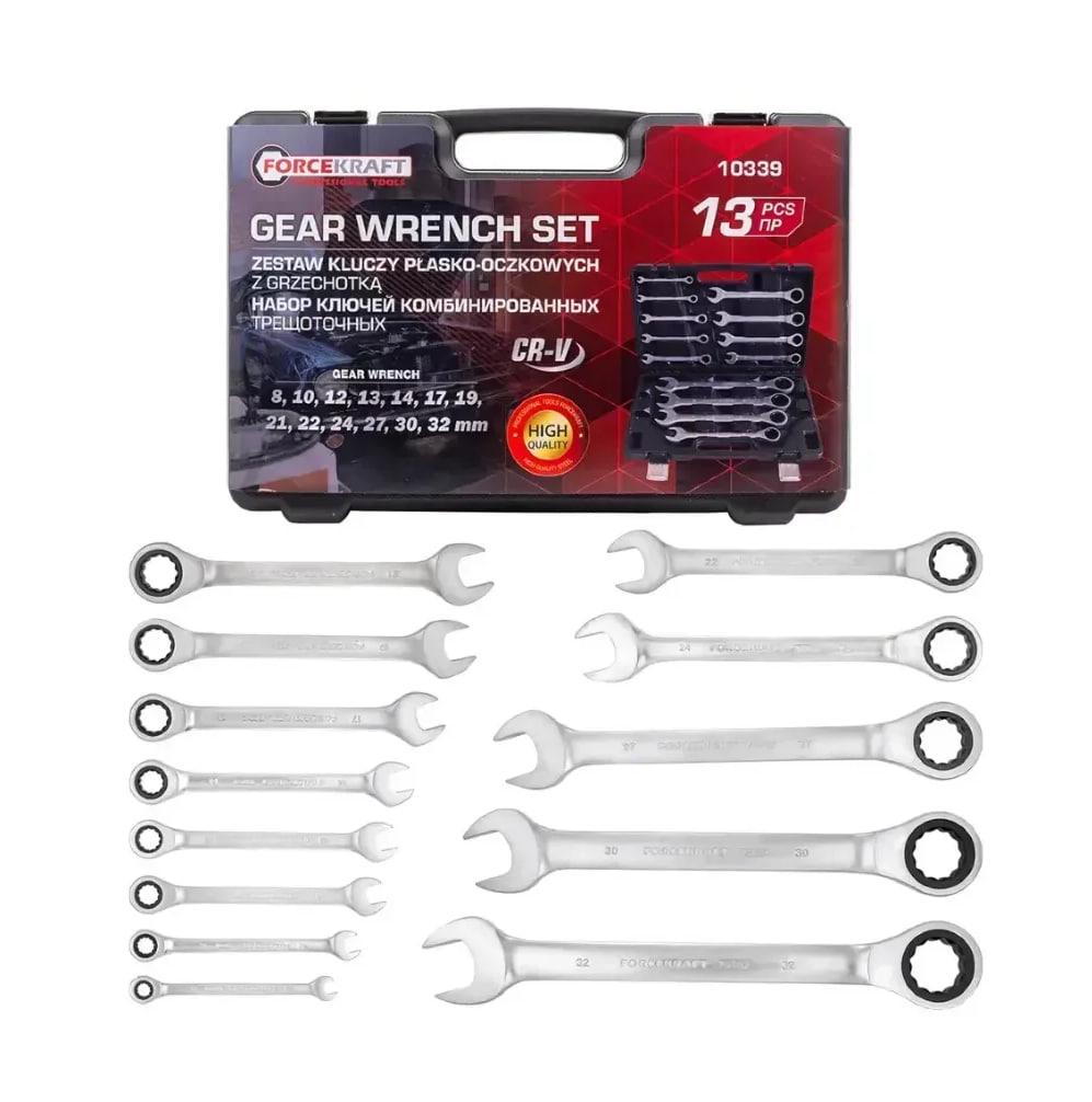 Набор комбинированных ключей с трещоткой FORCEKRAFT FK-10339 13 пр. в кейсе 8-32 мм (FK-10339) Набор комбинированных ключей с трещоткой FORCEKRAFT FK-10339 13 пр. в кейсе 8-32 мм (FK-10339)