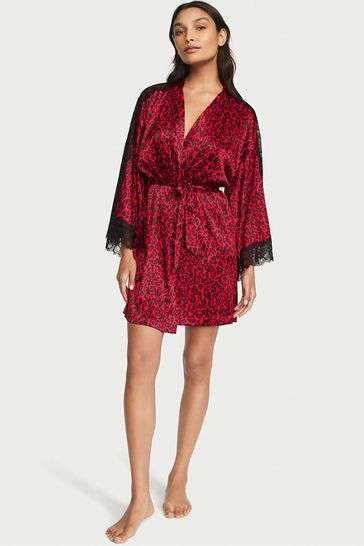 Халат жіночий Victoria's Secret Lace Inset Robe сатиновий леопардовий XS/S Червоний (17628919)