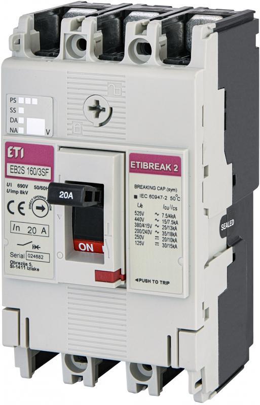 Автоматический выключатель ETI EB2S 160/3SF 3Р 20А 25кА (4671828)