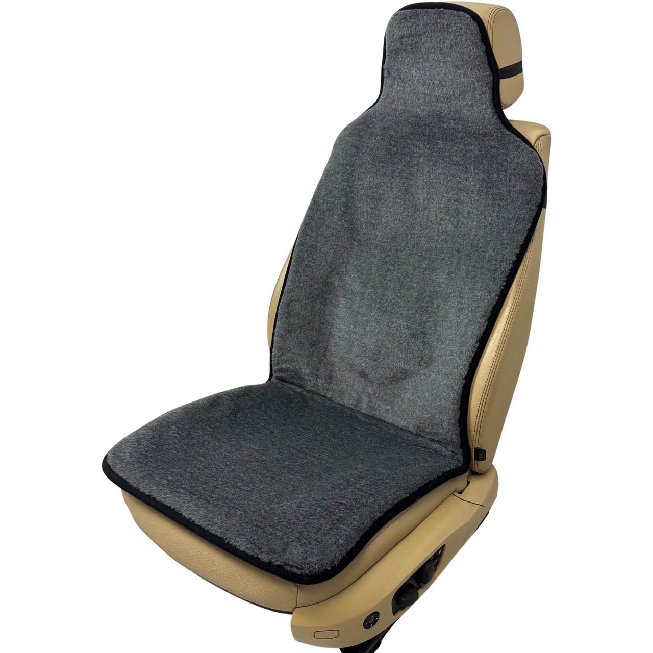 Чехол-накидка меховой универсальный с подголовником на переднее сиденье из овчины Серый (324-1-N)