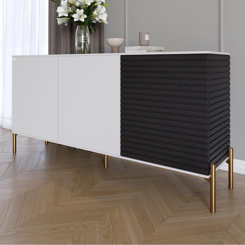 Комод закрытый в гостиную Lion Грей на золотых металлических ножках 154x38x76,5 см Нимфея Альба /Асфальт (000-000-2191)