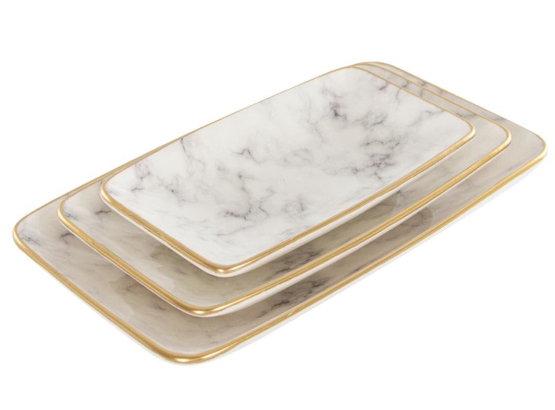 Набор сервировочных блюд Alba ceramics Marble керамических прямокрутных Белый мрамор (769-027) Набор сервировочных блюд Alba ceramics Marble керамических прямокрутных Белый мрамор (769-027)