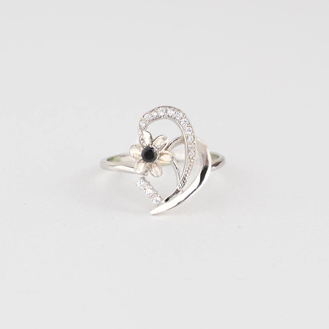 Кольцо серебряное Цветочек с кубическим цирконием родированное 21,5 (62-k)