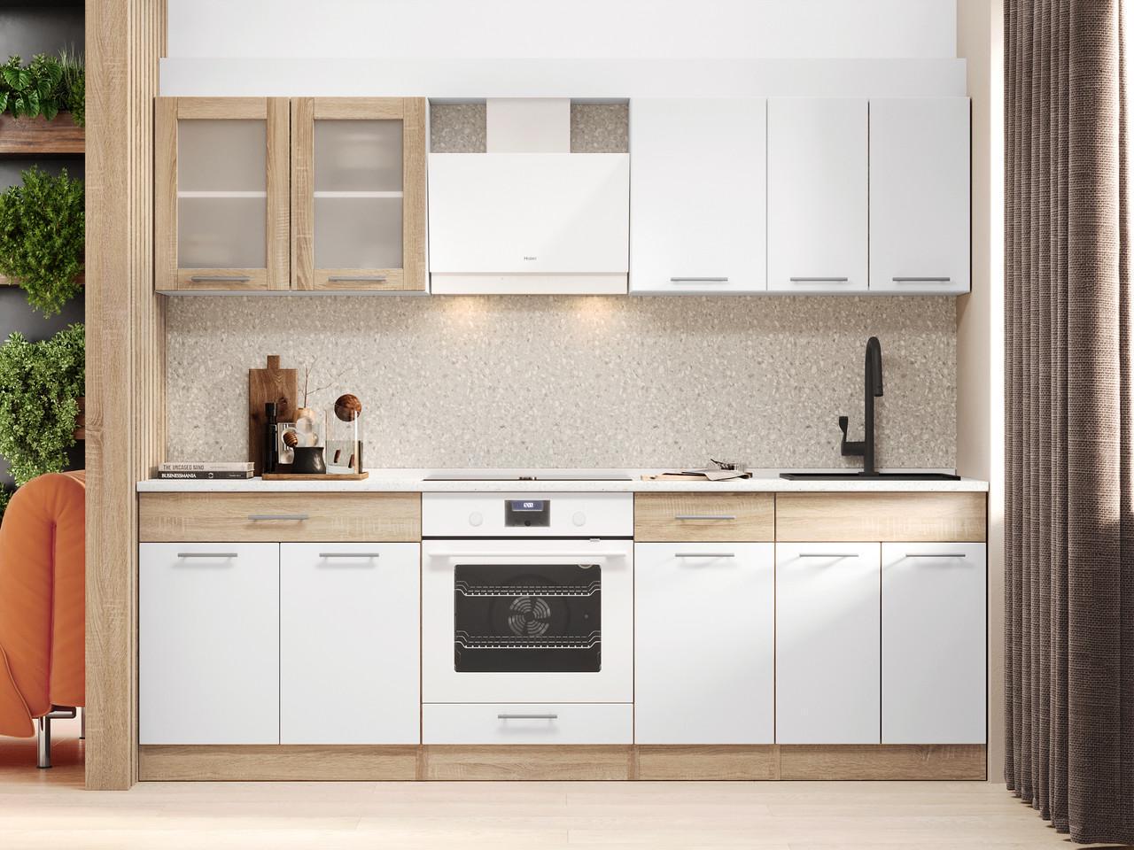 Кухня Еверест №3 Эко Нова со столешницей 2,4 м Крафт белый/Графитовый (ЕК-27009.01)