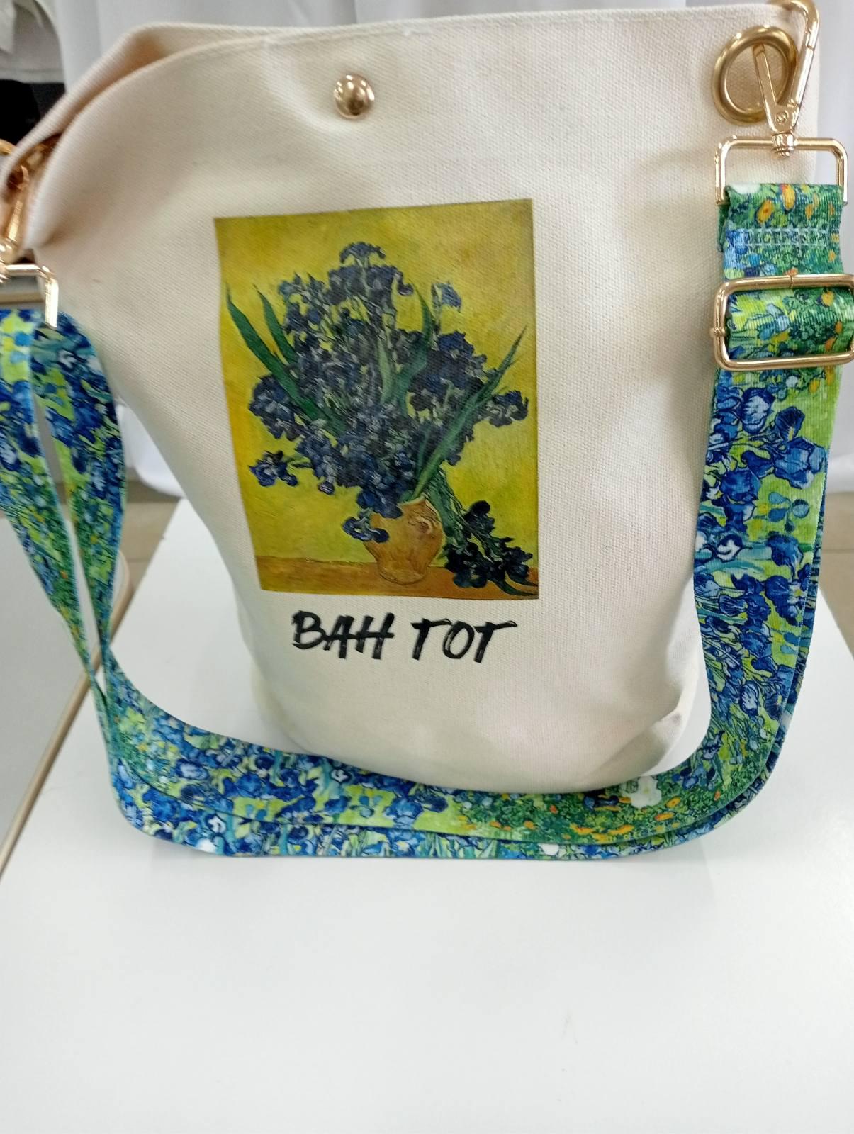 Сумка полотняна з художнім принтом Іриси Білий (00233)