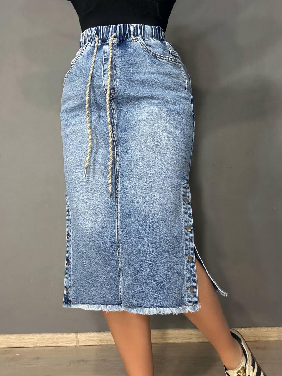 Юбка женская джинсовая ZJY 67510 - 68016 с разрезами резинка на талии большие размеры р. 31 Голубой (6897)