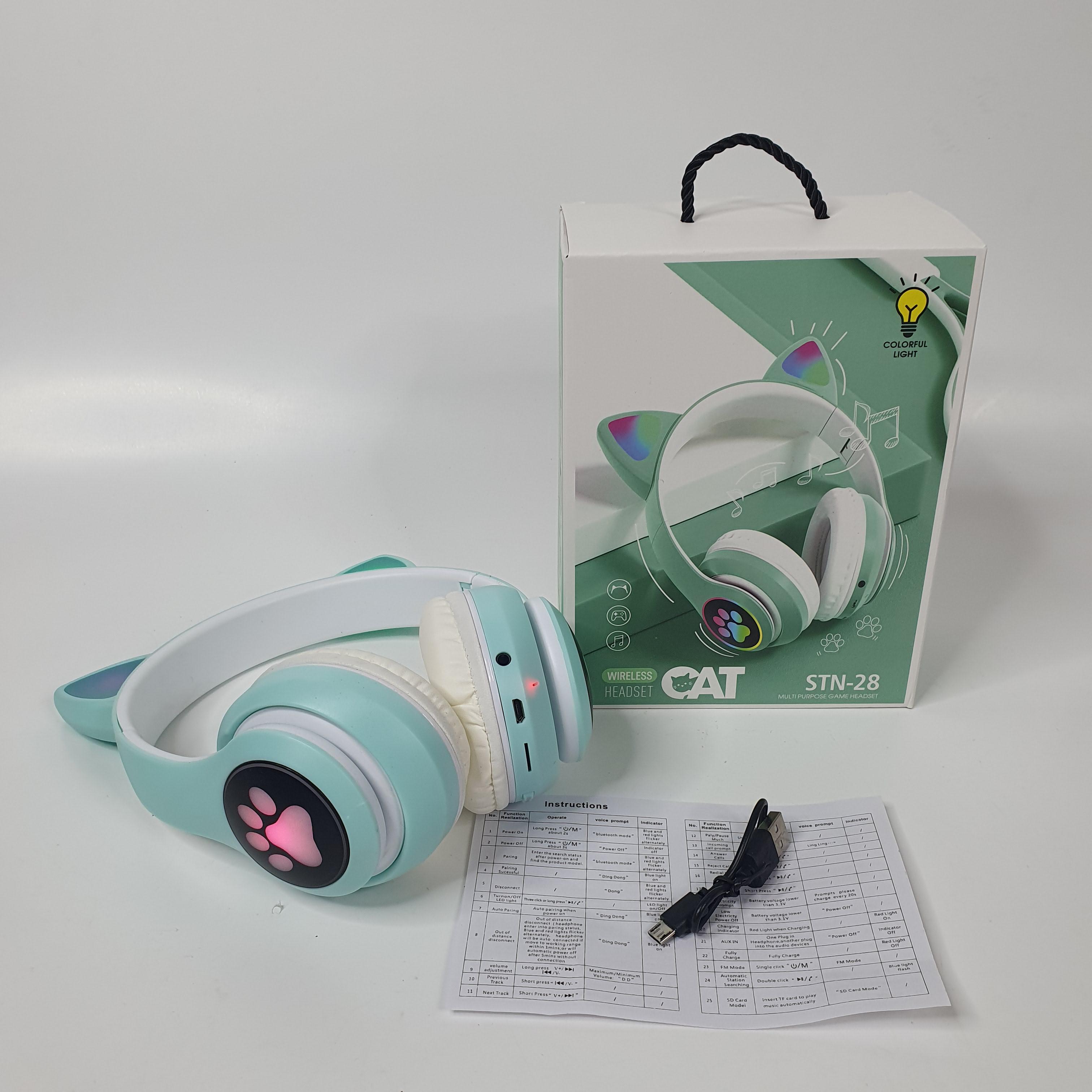 Наушники CAT STN-28 Bluetooth с кошачьими ушками Бирюзовый