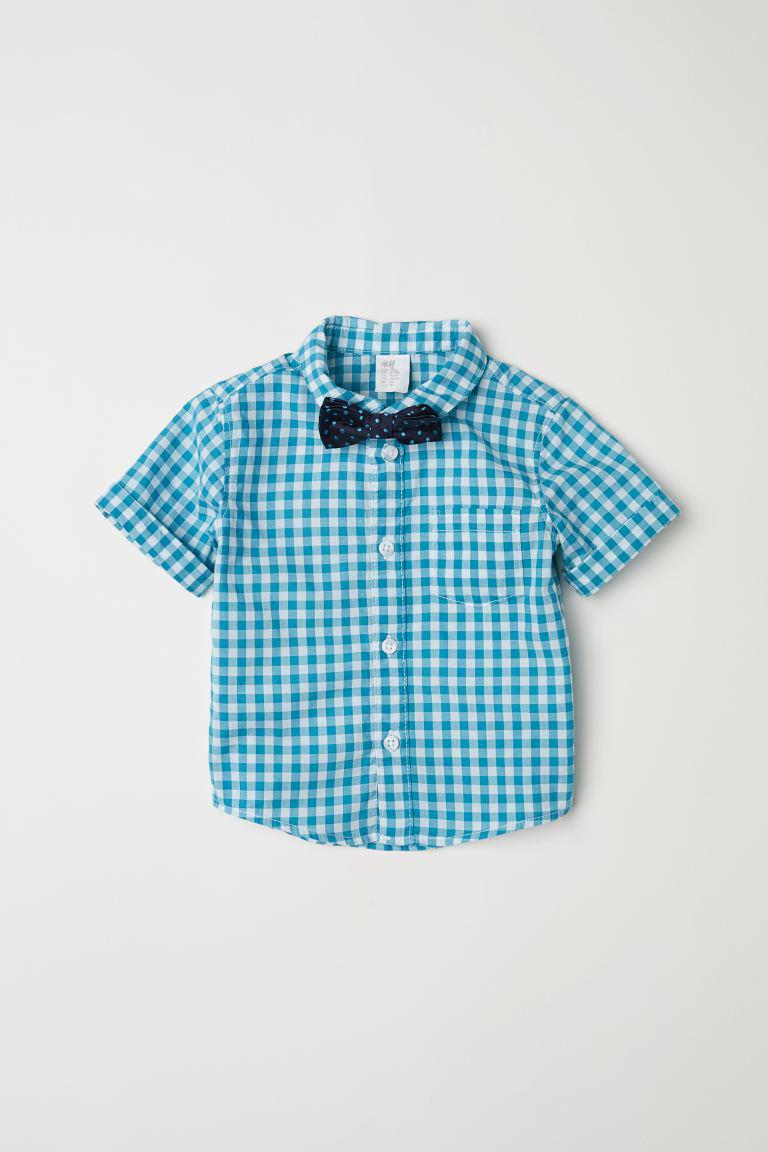 Рубашка с бабочкой H&M Клетка 68 см Бирюзовый (5943697)