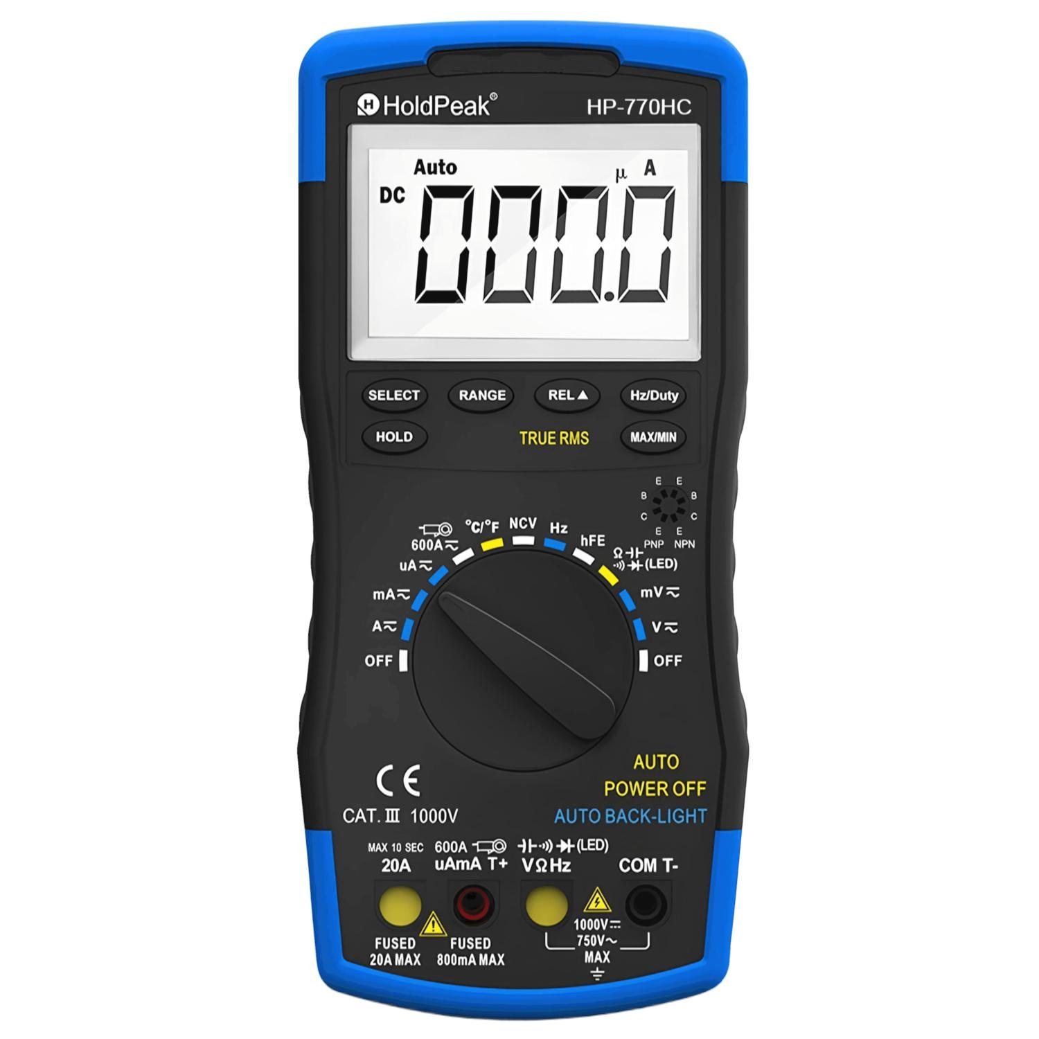 Мультиметр цифровий HoldPeak HP-770HC TrueRMS 6000 відліків 1000 В 20А AC/DC 60МОм 100 мФ 1000°C 10МГц NCV - фото 3 Мультиметр цифровий HoldPeak HP-770HC TrueRMS 6000 відліків 1000 В 20А AC/DC 60МОм 100 мФ 1000°C 10МГц NCV - фото 3