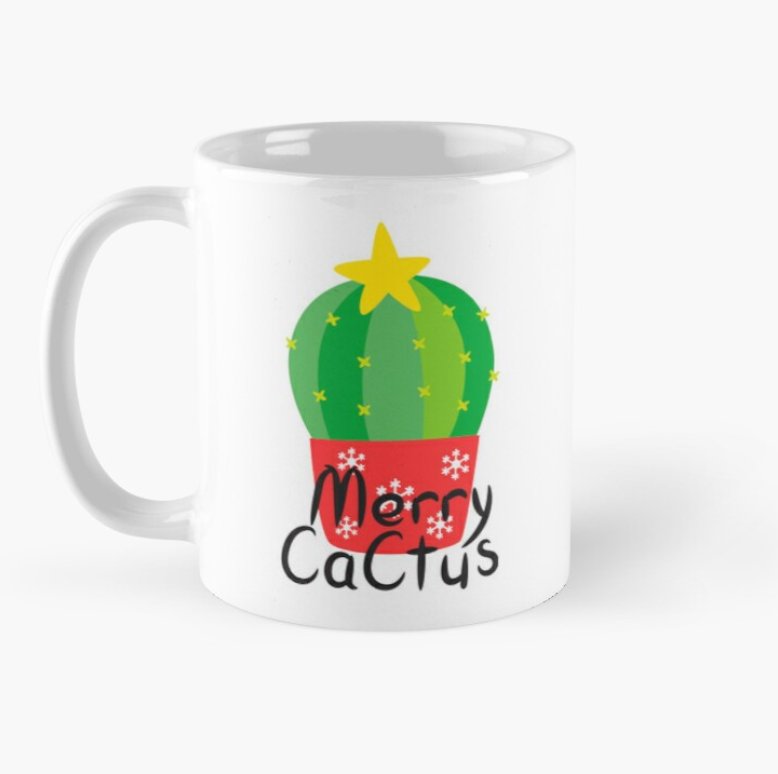 Чашка керамическая с принтом Merry Сactus новогодний кактус 330 мл Белый