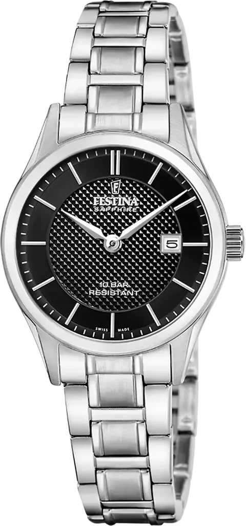 Наручные часы женские Festina Classics Swiss Made F20068/6 со стальным корпусом/водозащитой 100 м и черным циферблатом Наручные часы женские Festina Classics Swiss Made F20068/6 со стальным корпусом/водозащитой 100 м и черным циферблатом
